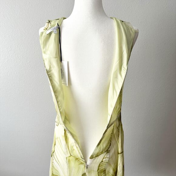 Santorelli Nadia Lime Lily Pad Print Chiffon Knee Length Dress Women’s Size 40 - Picture 10 of 16